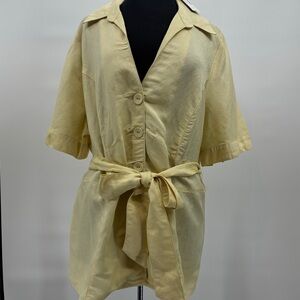 Lane Bryant Womens Linen Blend Button Up Short Sleeve Top Shirt 22/24 Yellow NWT
